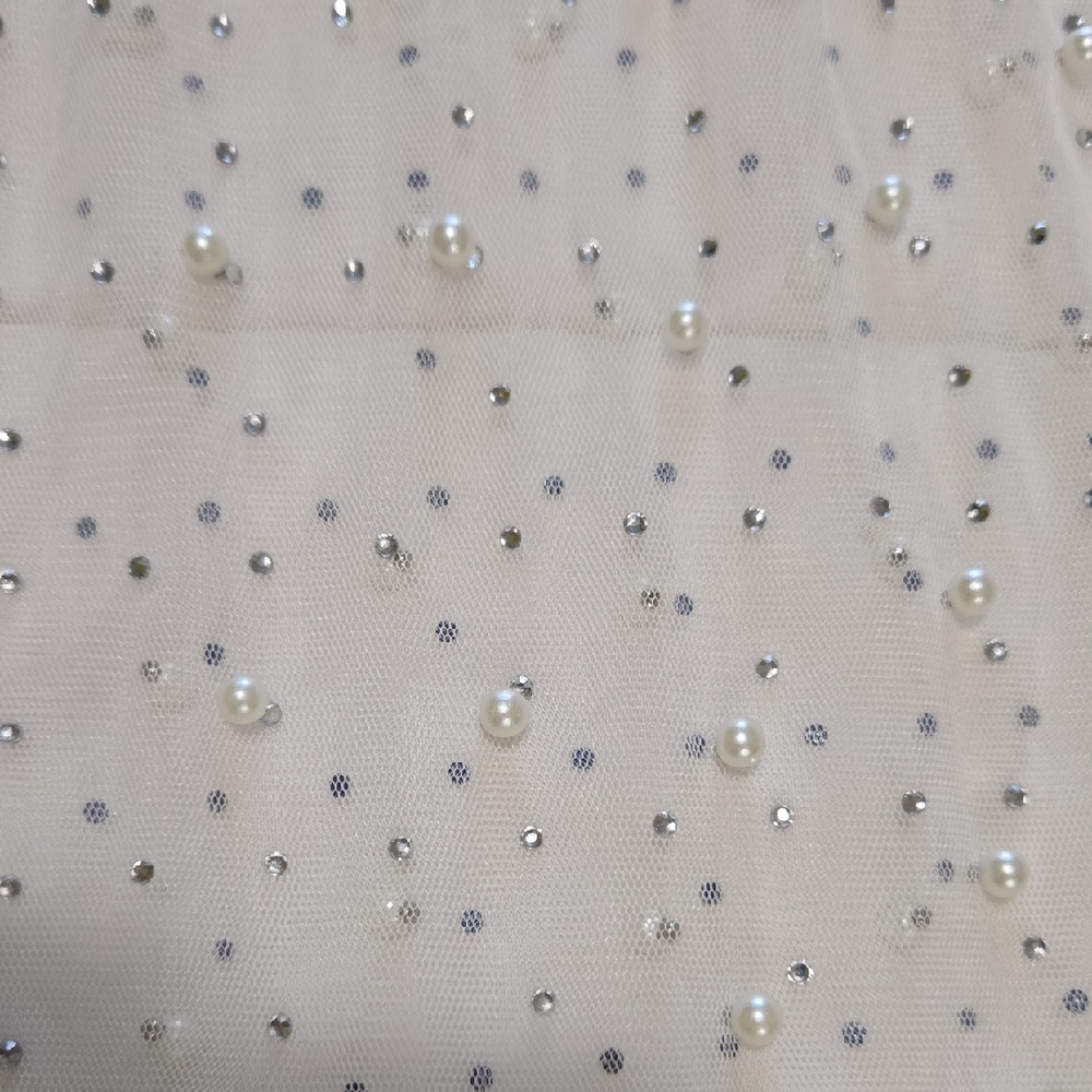 Elegant Cream Tulle with Pearls and Rhinestones Wear It NAKED. Long Maxi